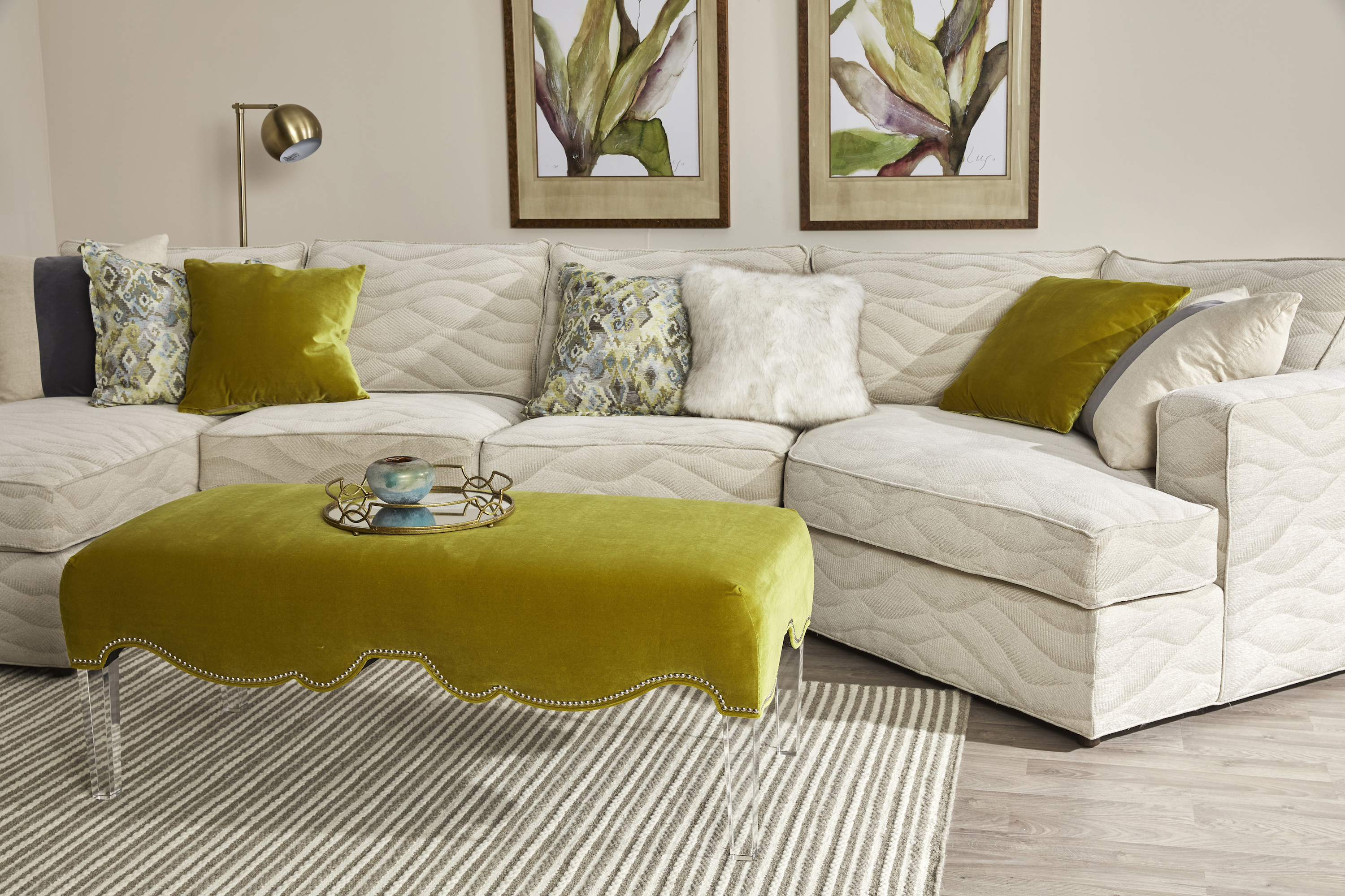 white sectional with wavey pattern